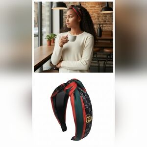 Elegant Black Red Green Patterned Headband